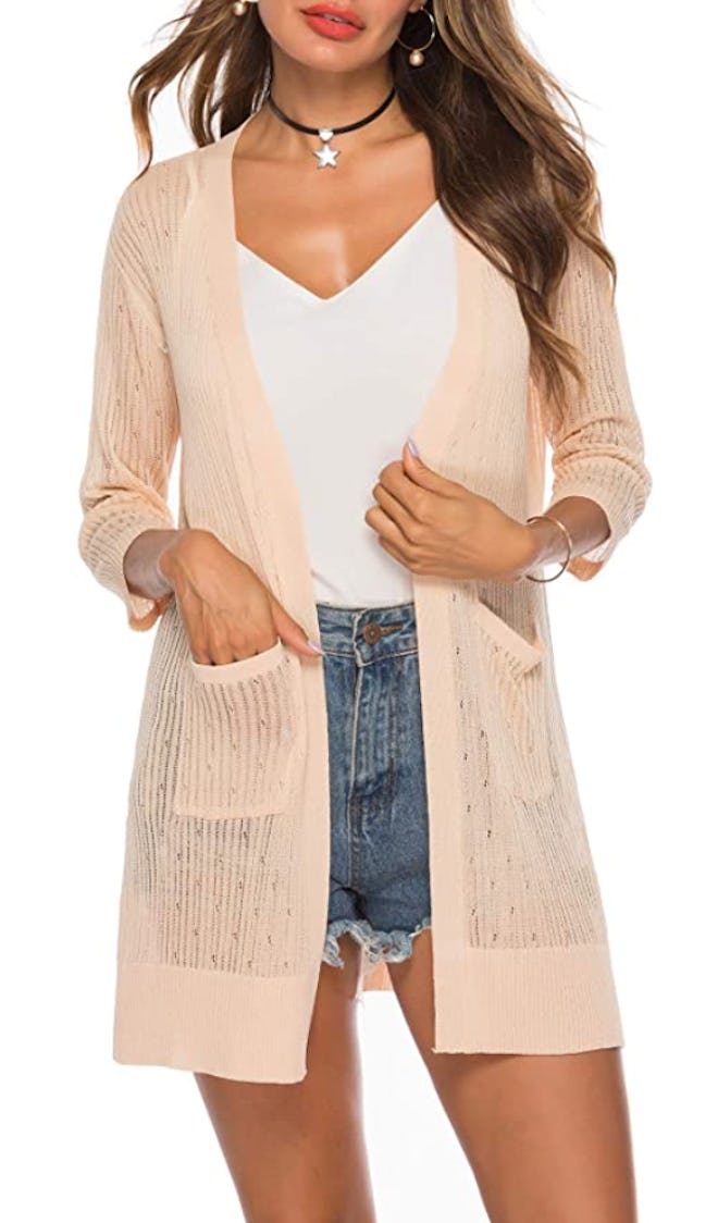 LYHNMW Lightweight Open Front Knit Cardigan with Pockets