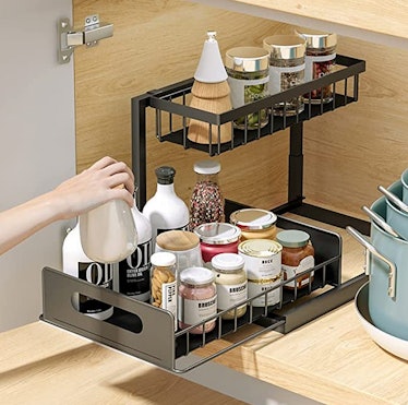 A TidyEasy 2-Tier Cabinet Organizer with Sliding Drawer is on sale for 33% off on Amazon Prime Day 2...