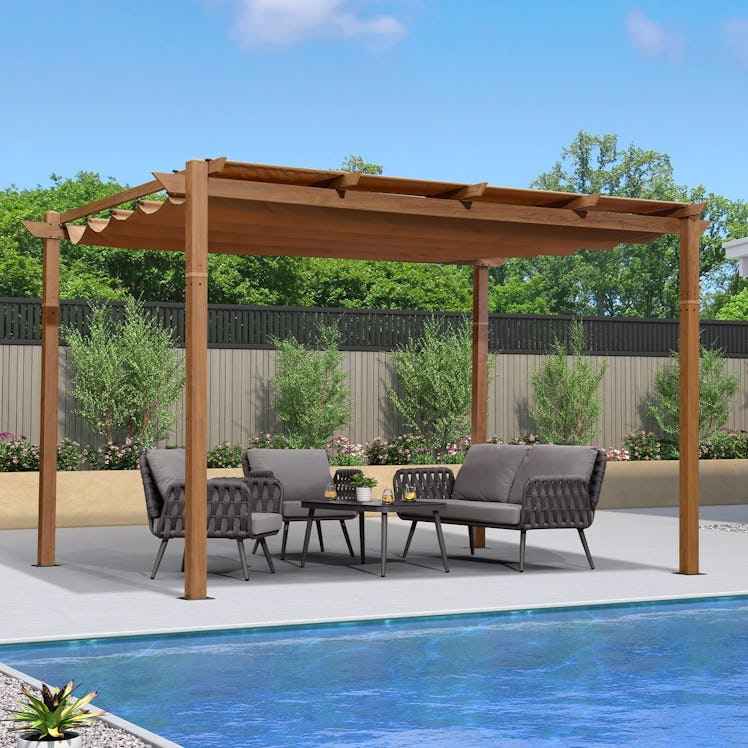 Outdoor Pergola with Retractable Sun Shade Canopy 