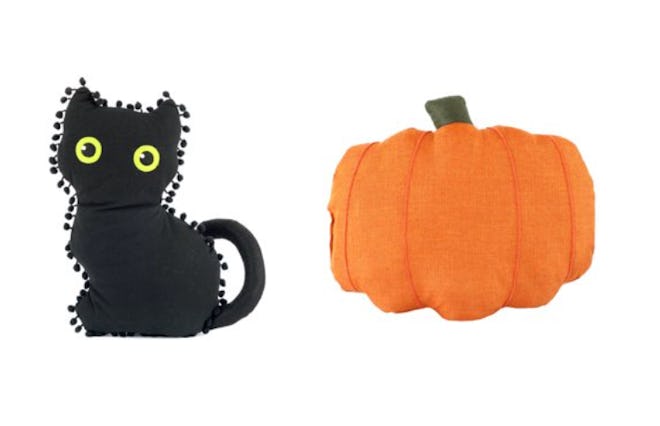 This Way To Celebrate Harvest Pumpkin & Black Cat Set Of 2 Decorative Pillows is a Halloween decorat...