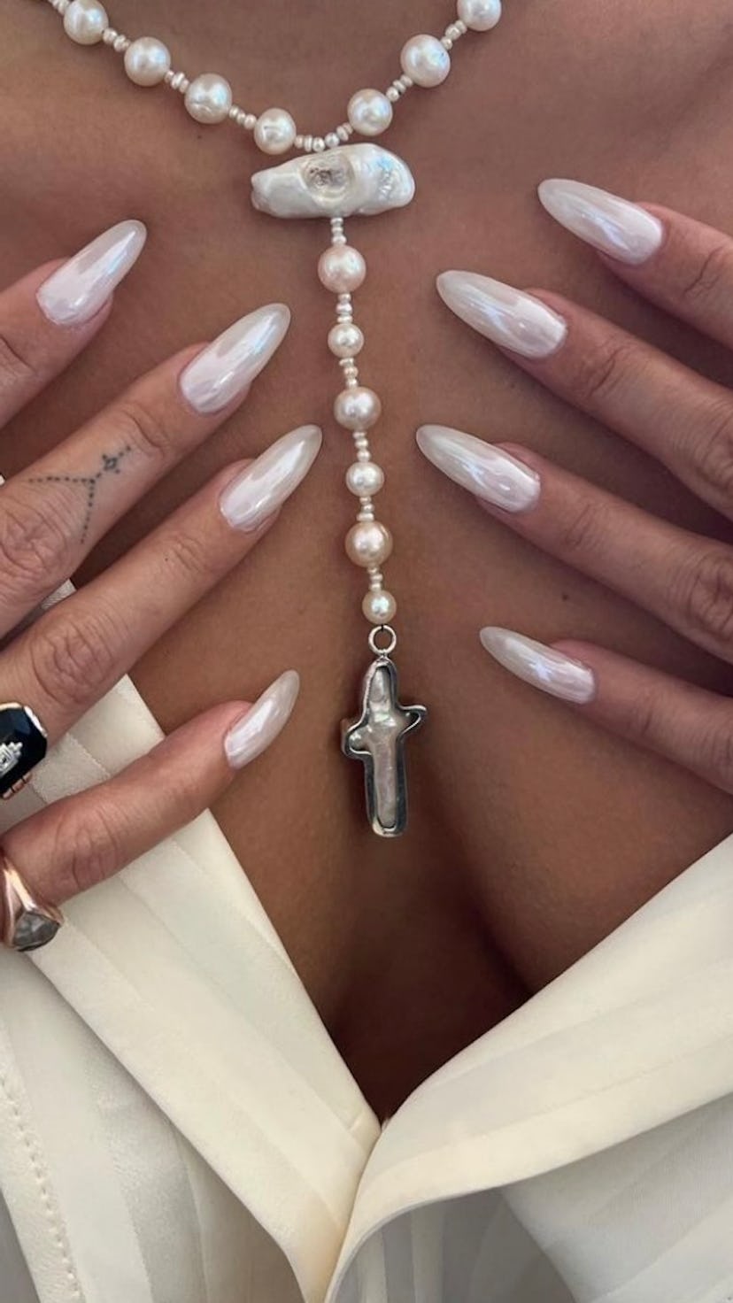 Actress Vanessa Hudgens Has Hailey Bieber’s "Glazed Donut" Nails Look