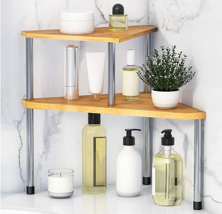 A 2-Tier Bathroom Organization Bamboo Spice Rack is on sale for 41% off on Amazon Prime Day 2022.