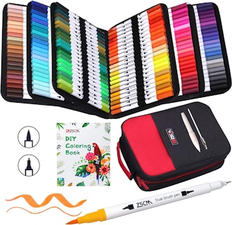With 132 colors, this ZCSM dual-brush pack offers some of the best markers for adult coloring books.