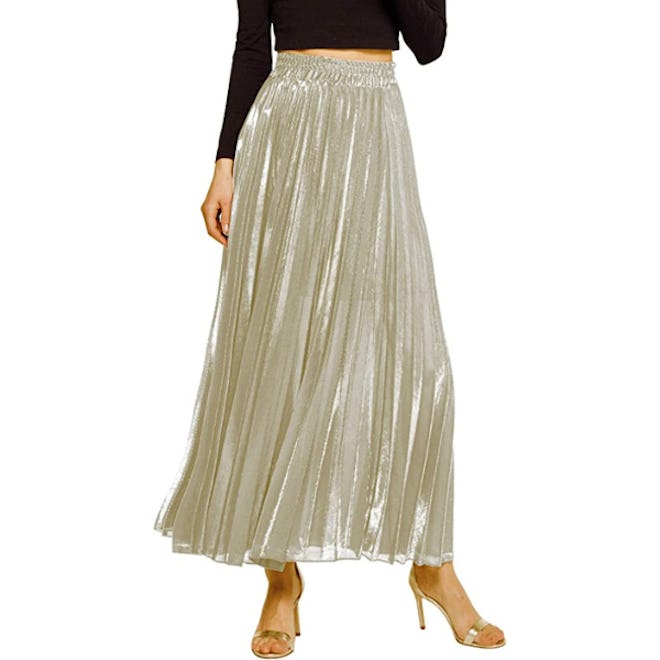 CHARTOU Pleated Shimmer Maxi Skirt