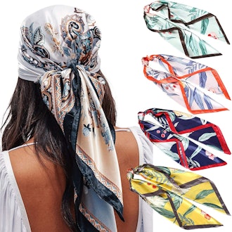 AWAYTR Satin Square Fashion Scarves (4-Pack)