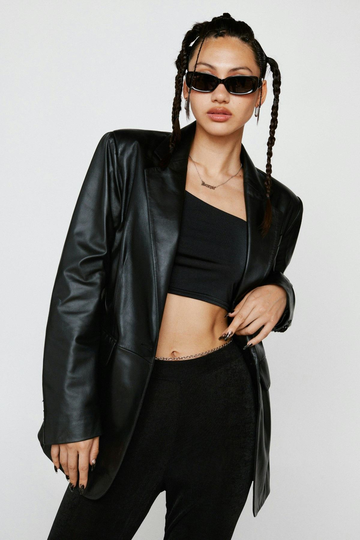 Real Leather Single Breasted Blazer