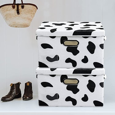 Large cow print storage bins are on sale for 42% off on Amazon Prime Day 2022.