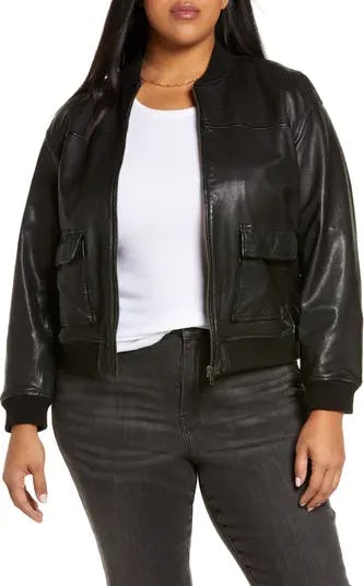 Treasure &amp; Bond Plus Crop Leather Bomber Jacket
