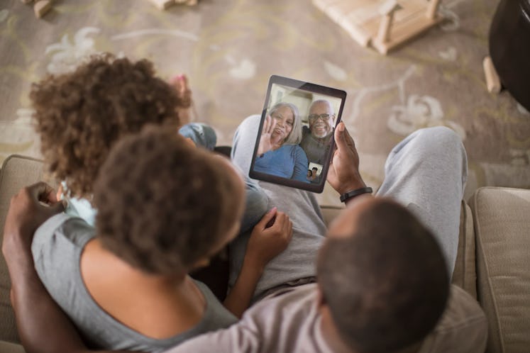 A family video calls with the in-laws.