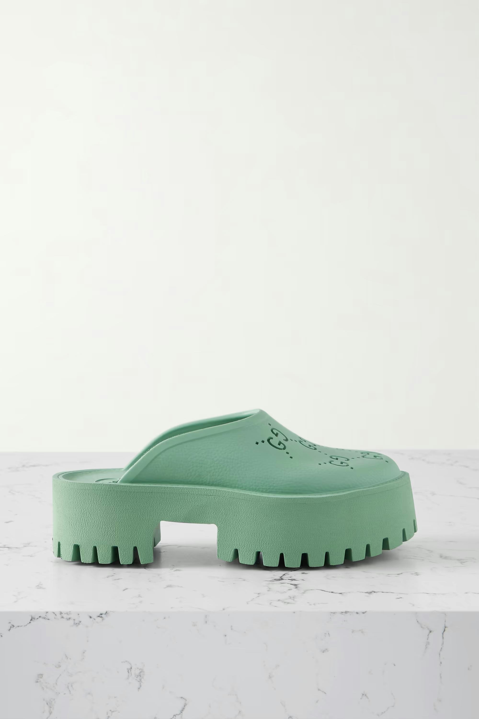 Gucci Elea Perforated Rubber Platform Mules