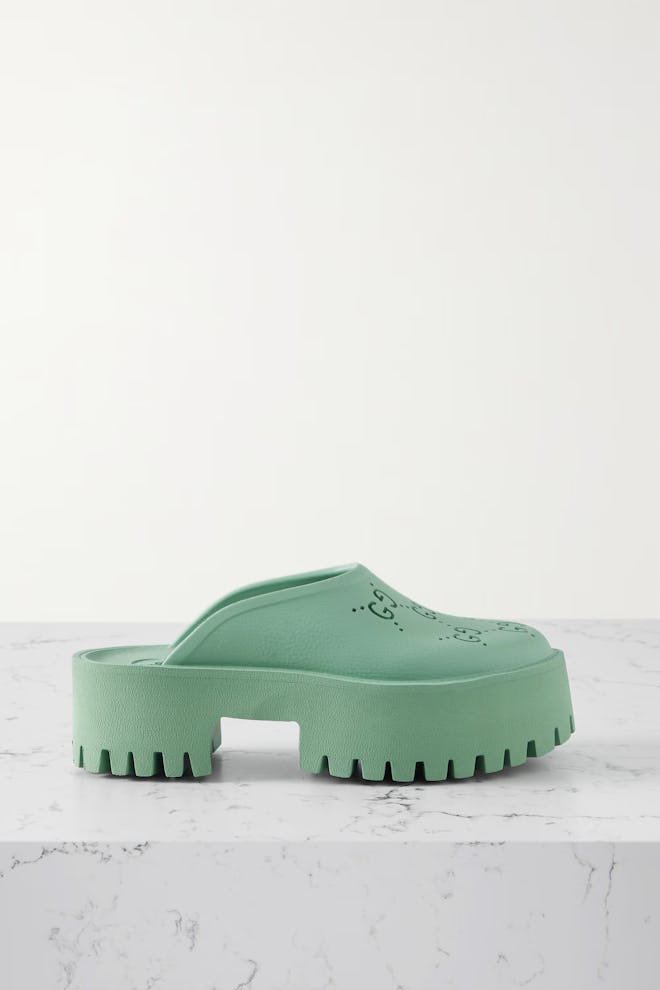 Gucci Elea Perforated Rubber Platform Mules 