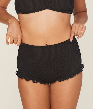 Andie black crochet ruffled bikini bottom