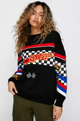 Motocross Print Oversized Sweatshirt