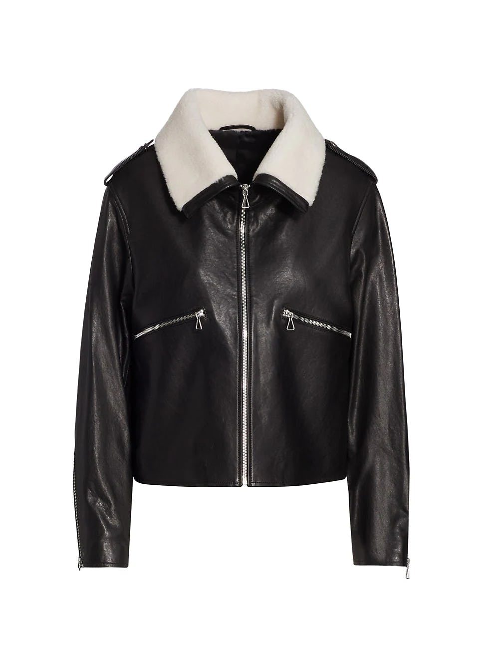 Julia &amp; Stella For Maximilian Dyed Lambswool &amp; Lambskin Leather Jacket