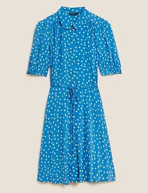 Polka Dot Belted Mini Shirt Dress