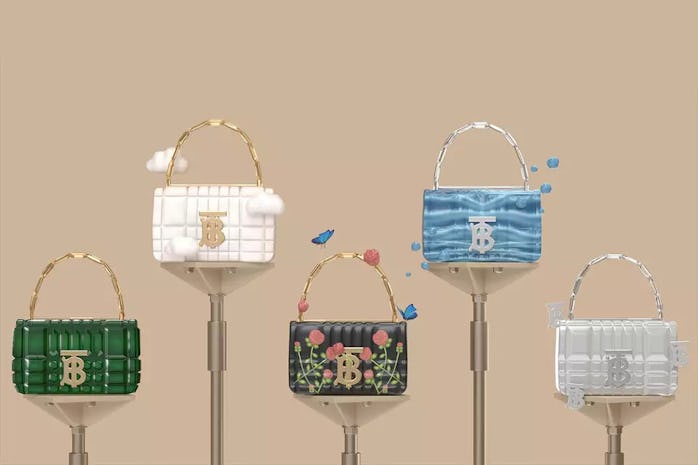 Each of the five Burberry Lola bags for Roblox designed by Samuel Jordan