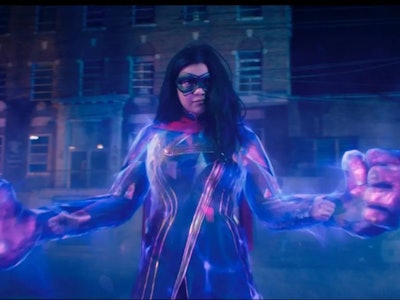 A scene from Ms. Marvel Episode six with Ms. Marvel using her superpowers