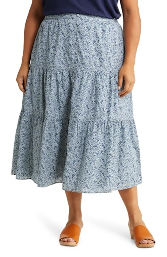 Madewell Plus Florentine Floral Button Front Tiered Maxi Skirt