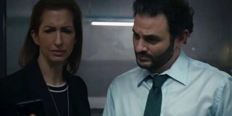 Alysia Reiner as Sadie Deever and Fawad Khan as Hasan in Ms. Marvel Episode 6