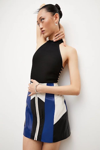 Leather Moto Colourblock Mini Skirt