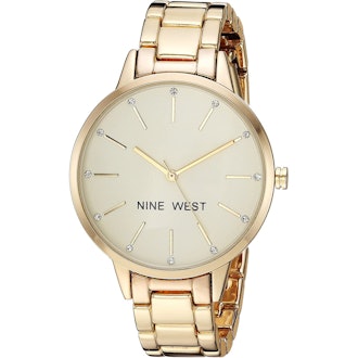 Nine West Crystal Accented Gold-Tone Bracelet Watch