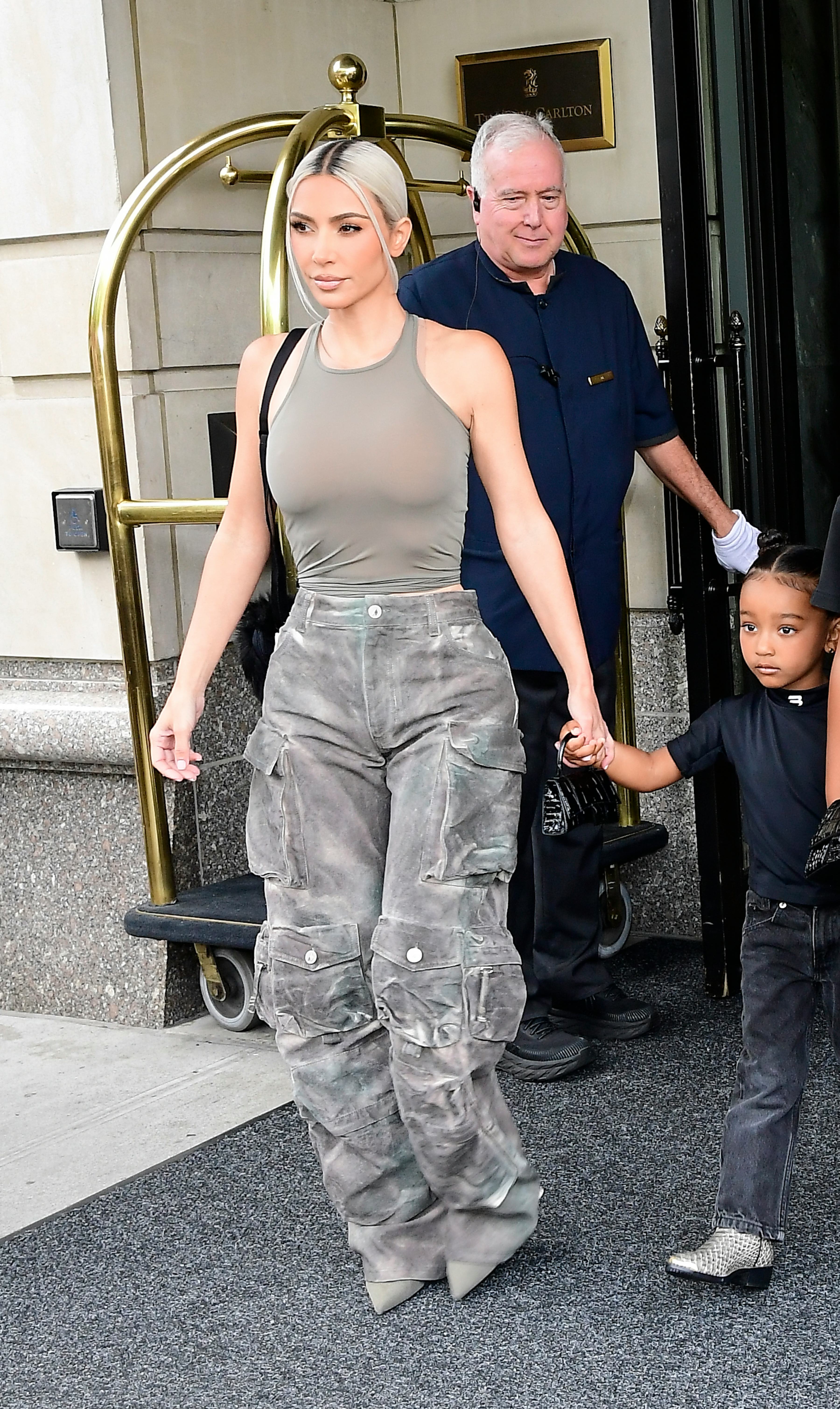 Kim Kardashian Wears Cargo Pants to the Mall with Her Daughters