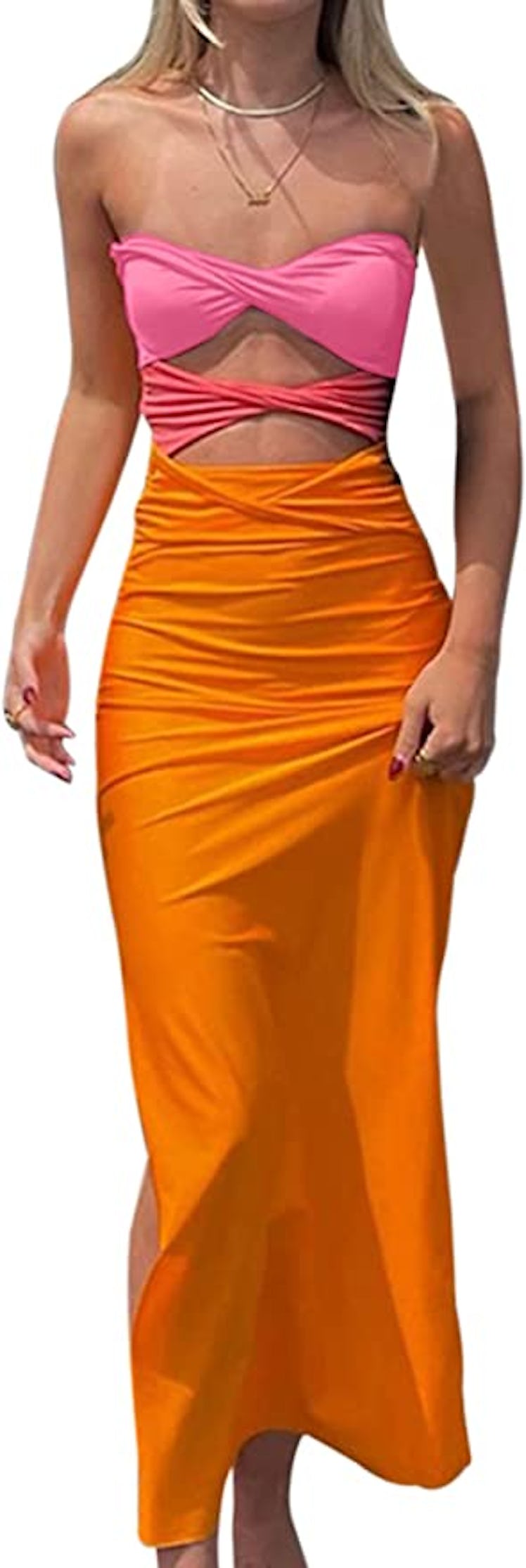 Meladyan Patchwork Body Con Midi Dress is an Amazon dress going viral on Tiktok