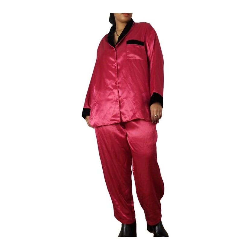Plus Size Vintage Y2k Red Silky Pajama Set