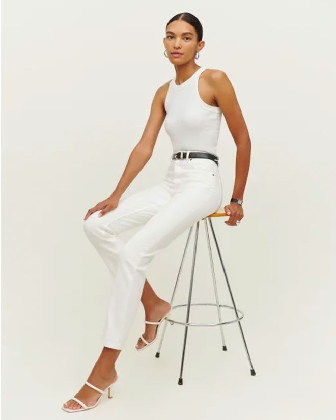 reformation white ultra high rise straight jeans