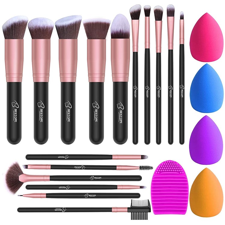 BESTOPE PRO Makeup Brushes & Blender Sponges Set (16-Piece)