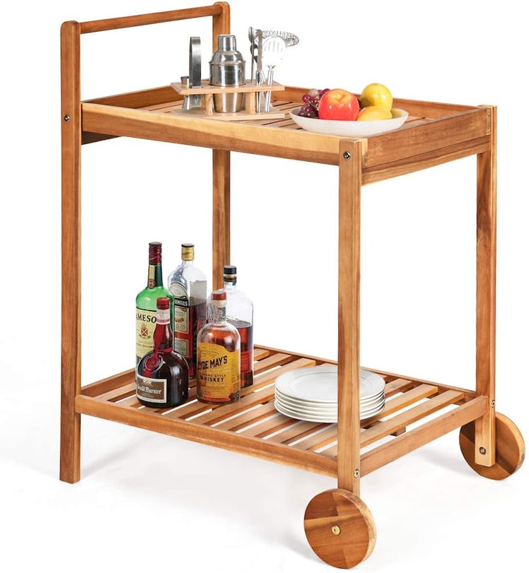 wooden patio bar cart