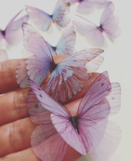 Purple butterfly hair made from silk organza accessories from Etsy.