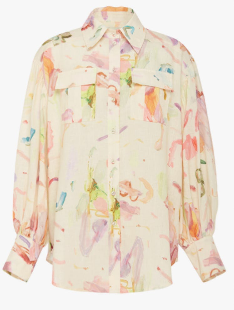 Annie Utility Floral Print Linen Button-Up Shirt