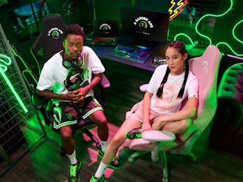 Razer and Bape t-shirts, shorts, and sneakers in black and Quartz