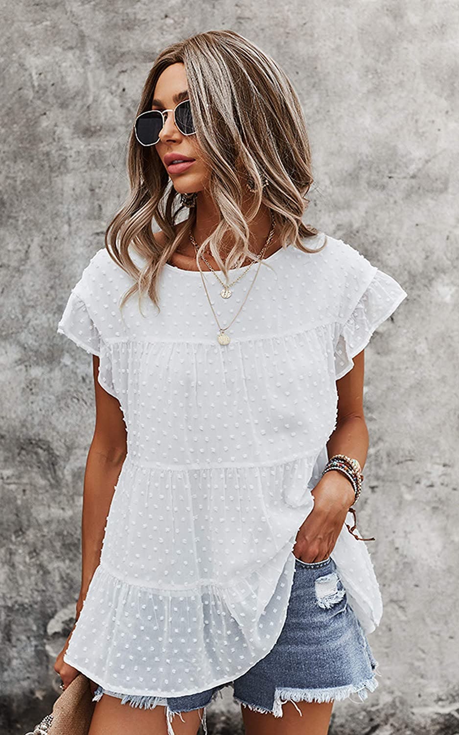 Angashion Ruffle Babydoll Tunic