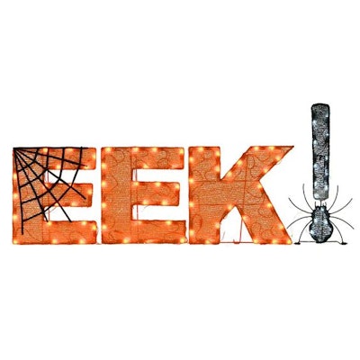 Orange letters spelling EEK with a black exclamation point with a spider as the dot is the perfect H...