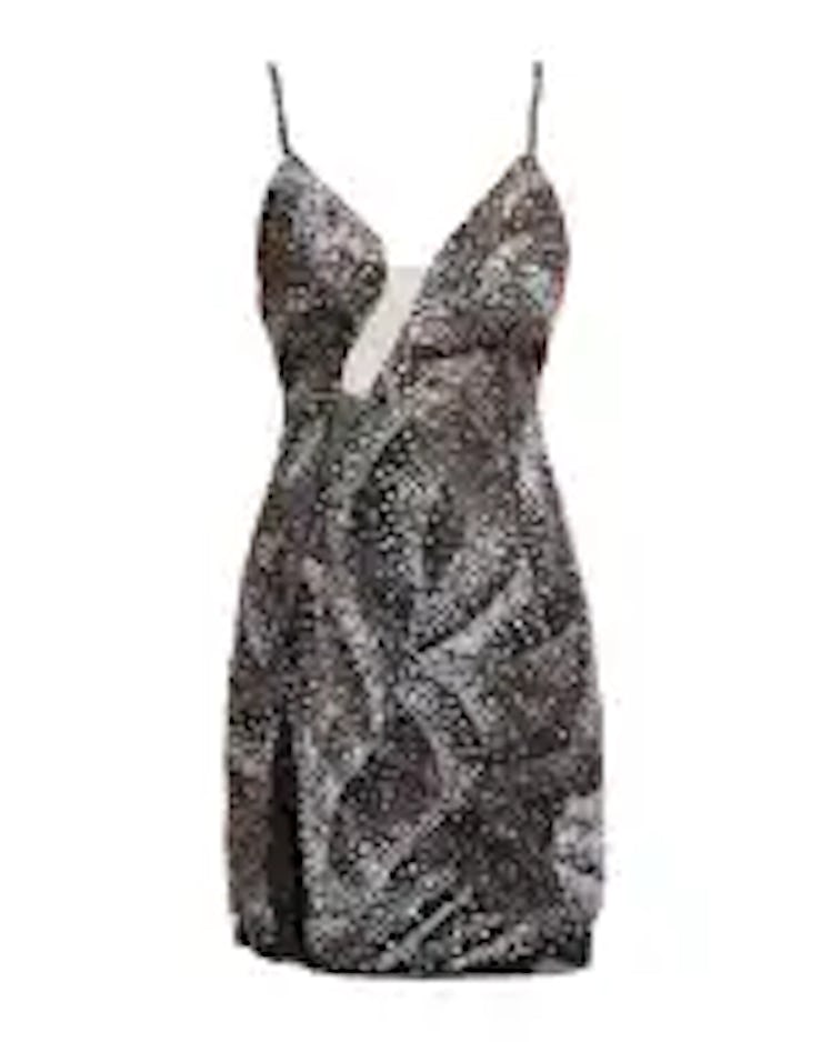 Jovani Rhinestone Deep V-Neck Mini Dress