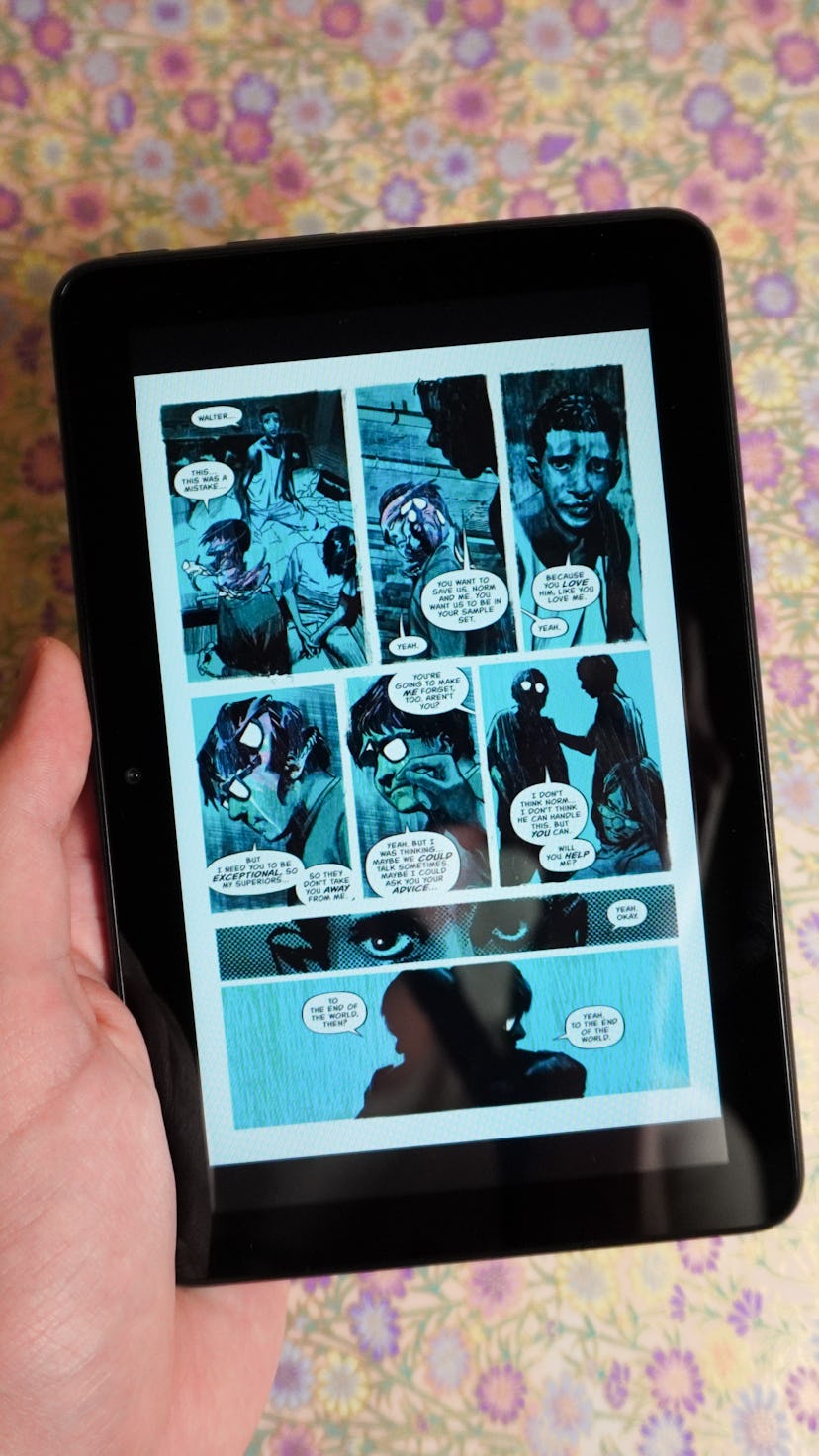 Reading comics on the Fire 7 tablet.