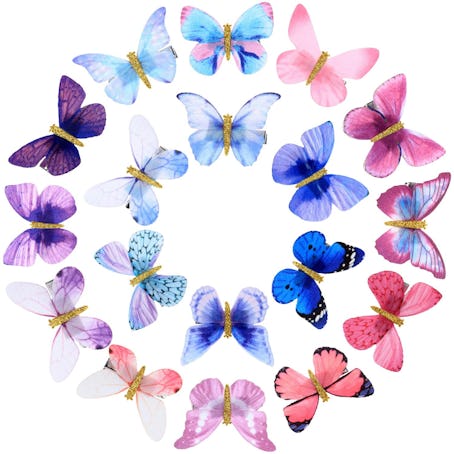 18 butterfly hair clips in a many colors from Amazon.
