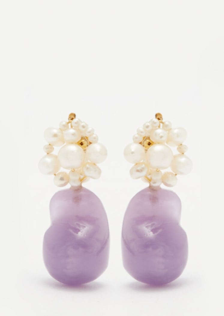 Purple Pearl, Resin & 14k Gold Earrings