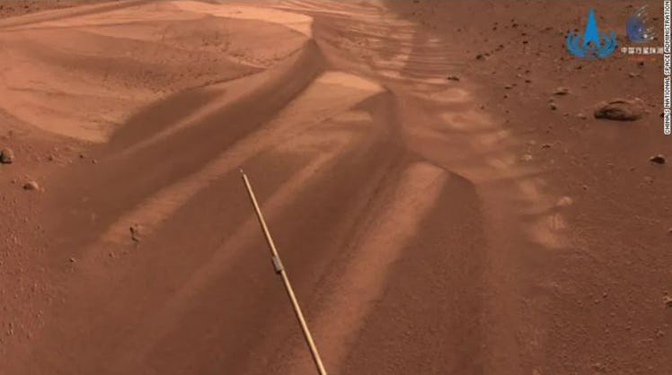An image of dunes on Mars, taken by the Zhurong rover of the Tianwen-1 probe shortly before it enter...