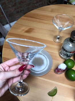 Rimming the glasses with salt for the frozen pomegranate margarita from 'The Summer I Turned Pretty'...