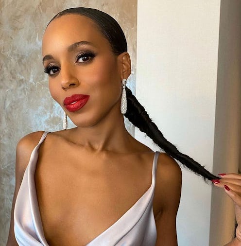 kerry washington red lipstick braid