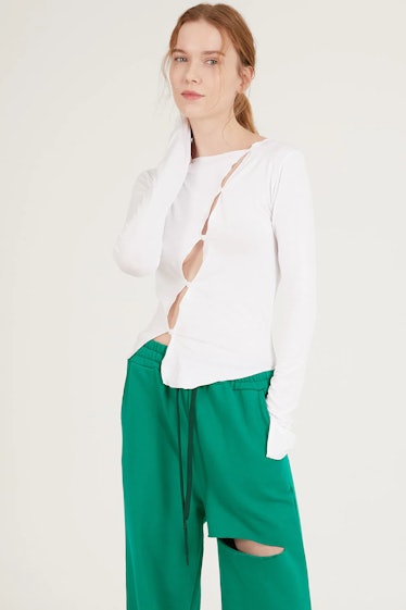 STORETS white diagonal cutout top