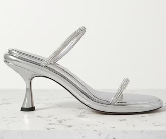 Wandler June Crystal-Embellished Metallic Leather Sandals