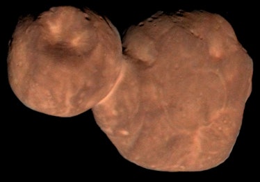 This composite image of the KBO 2014 MU69 (aka. Arrokoth) compiled from data obtained by NASA’s New ...