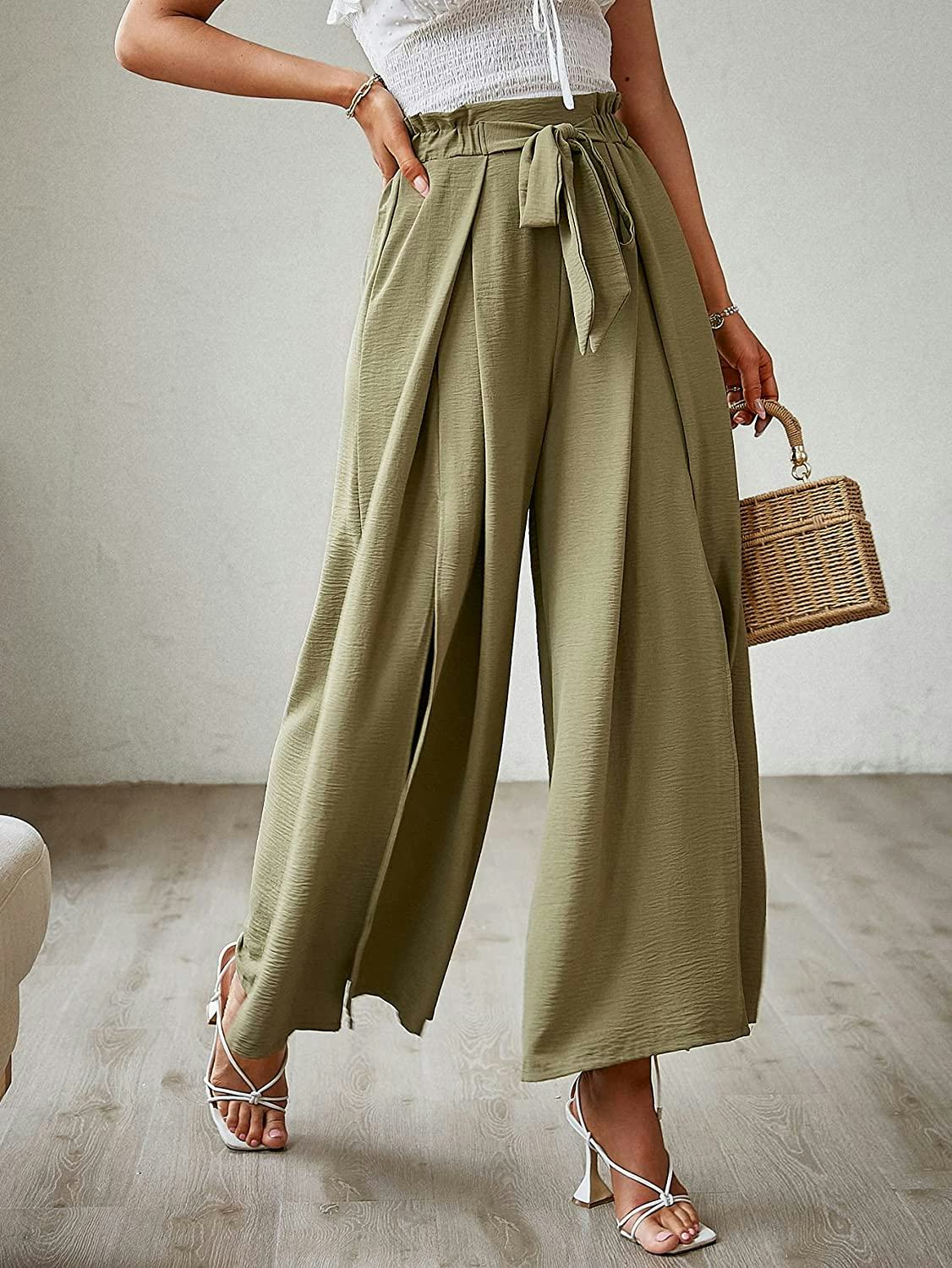BerryGo Split Flowy Stripe Wide Leg Pants