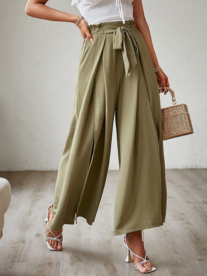 BerryGo Split Flowy Stripe Wide Leg Pants