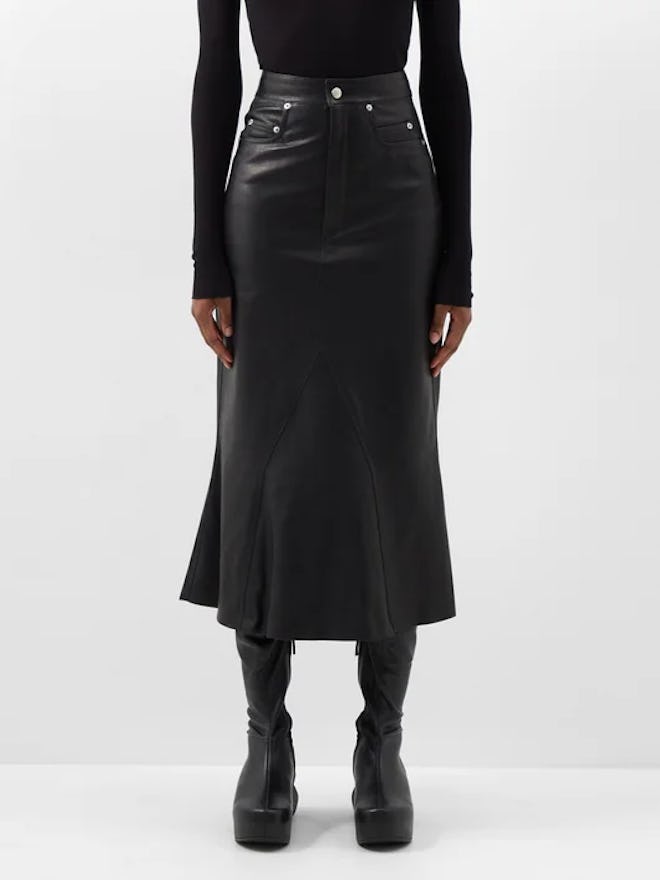 Rick Owens High-Rise Leather Godet Skirt