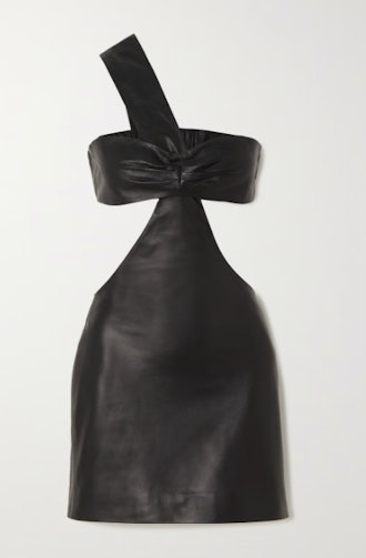 Zeynep Arcay One-Shoulder Ruched Cutout Leather Mini Dress